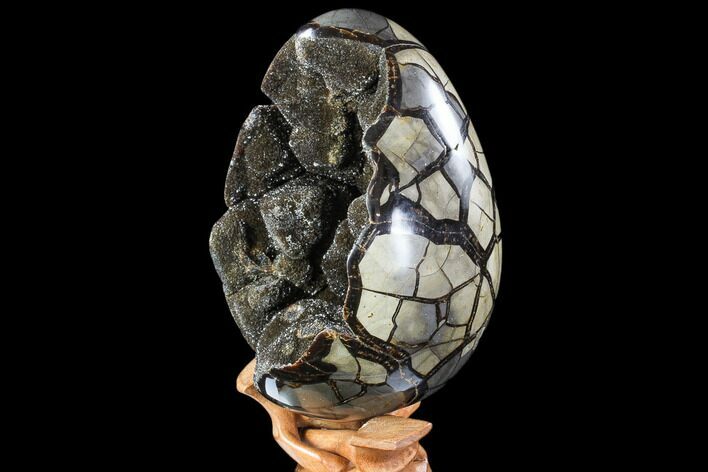 Septarian Dragon Egg Geode - Black Crystals #107184